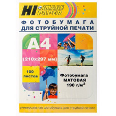 Фотобумага матовая односторонняя (Hi-image paper) A4, 190 г/м, 100 л.